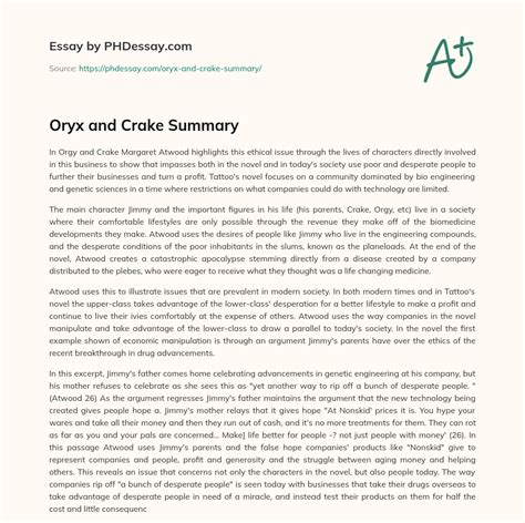 Oryx And Crake Summary