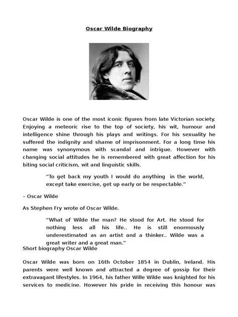 oscar wilde biography summary examples