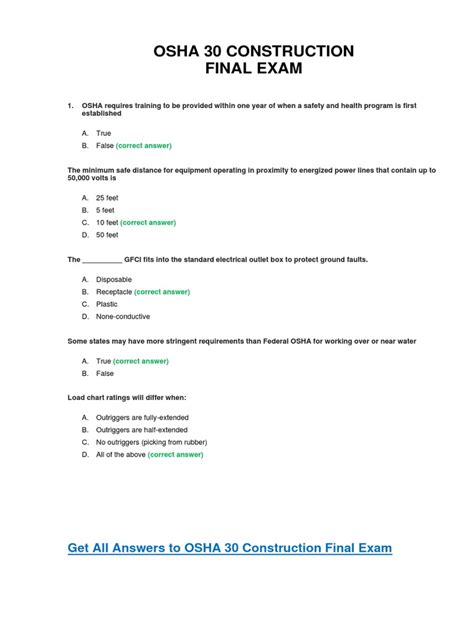 Osha 30 Construction Final Exam