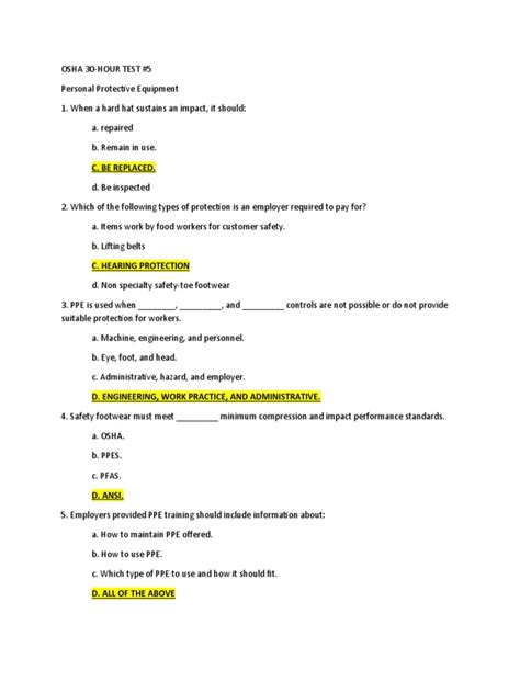 Osha 30 Hour Sample Test Questions