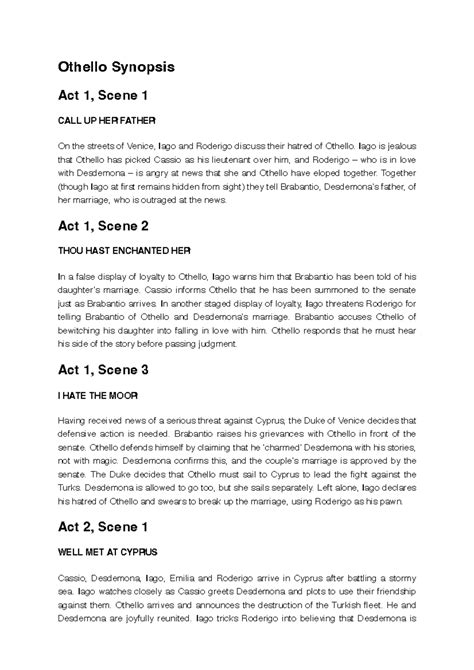 Othello Act 1 Synopsis