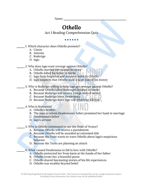 Othello Act One Quiz