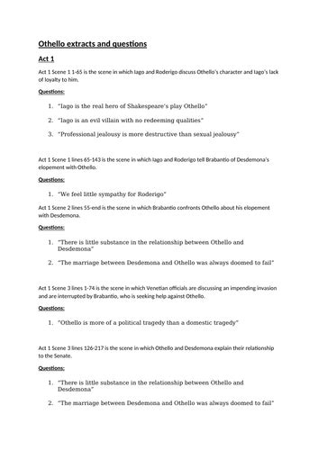 Othello Essay Questions
