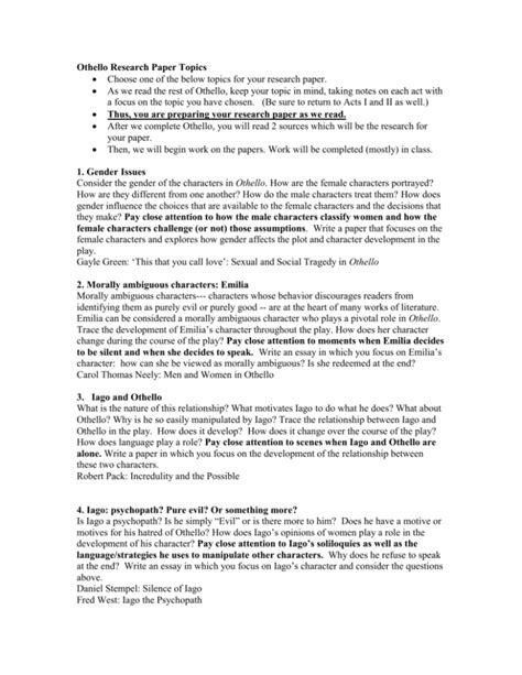 Full Download Othello Paper Topics 