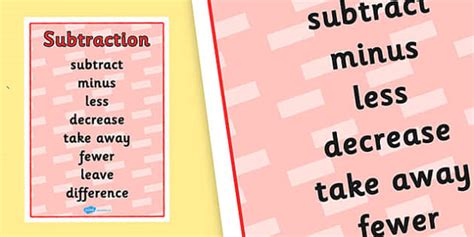 Other Words For Subtraction Vocabulary Poster Twinkl Words For Subtraction - Words For Subtraction