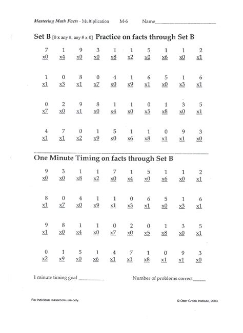 Read Online Otter Creek Math Timed Tests Multiplication 