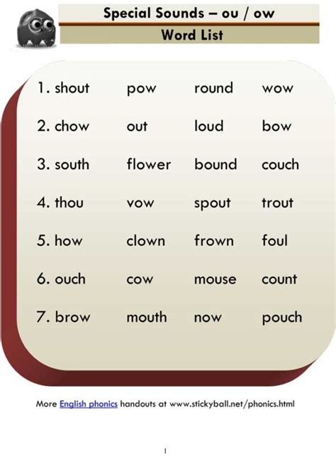 Ou Words That Sound Like Ow   Literacy U0027ouu0027 And U0027owu0027 Words Worksheet Primaryleap Co - Ou Words That Sound Like Ow