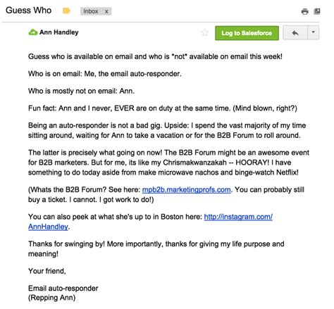Out Of Office Email Example