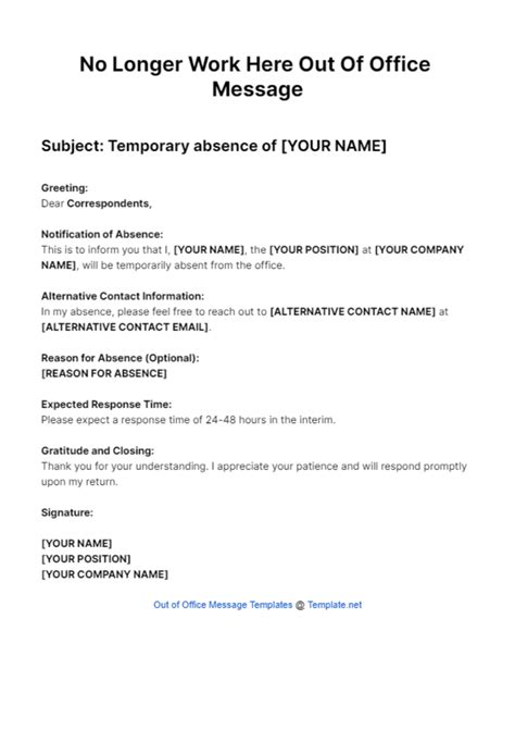 Full Download Out Of Office Template Document Sample 