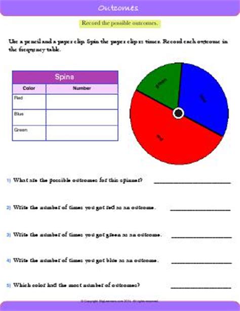 Outcomes And Combinations Second Grade Math Worksheets Biglearners Probablily Worksheet 2nd Grade - Probablily Worksheet 2nd Grade