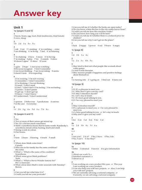 Outcomes Intermediate Workbook Answer Key