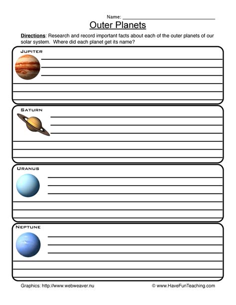 Outer Planets Worksheet   Solar System Inner Planets Worksheets And Activities For - Outer Planets Worksheet