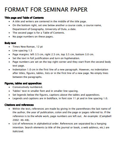 Outline Format For Seminar