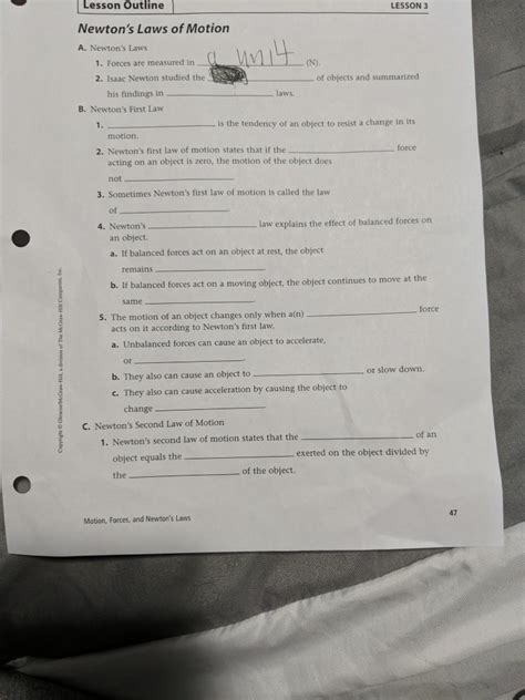 outline lesson 1 motion answer key