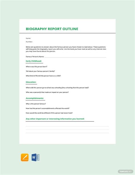 outline of a biography report form