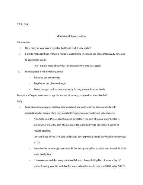 outline of an inspirational speech
