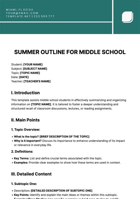 outline template for middle school essay