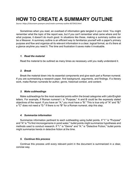 Read Online Outline For A Summary Paper 