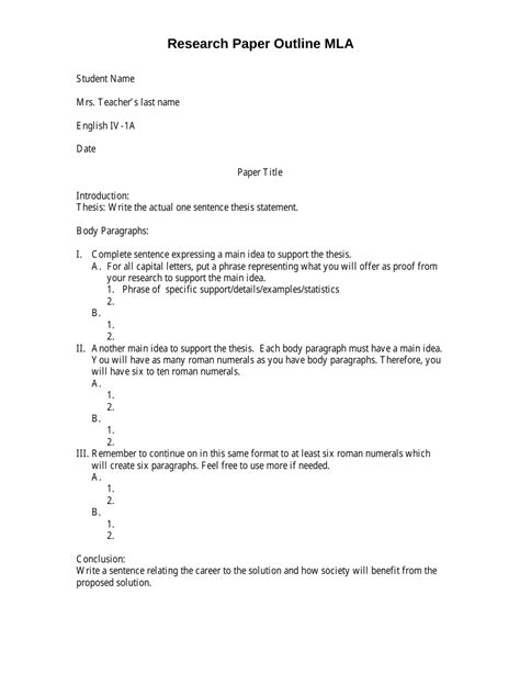 Full Download Outline For Research Paper Mla Format Sample 