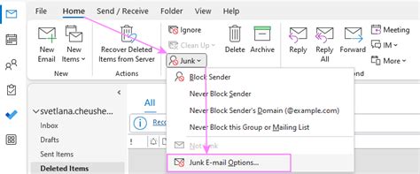 Outlook 2016 Junk Mail Settings