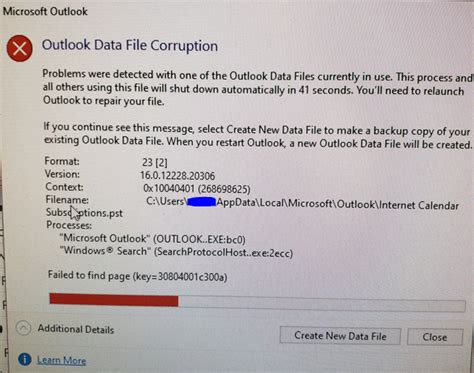 outlook data file corruption Microsoft Community