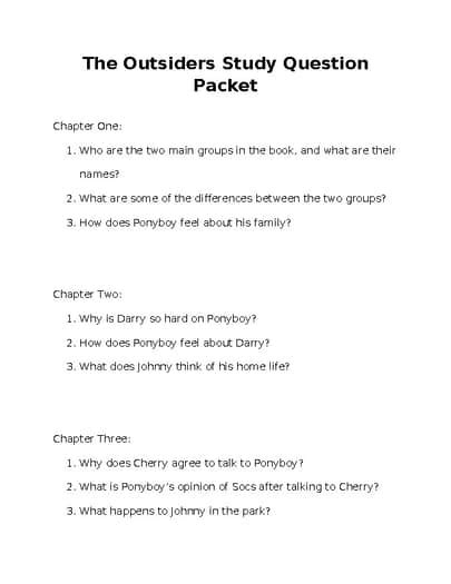 Outsiders Study Guide Packet Answer Key