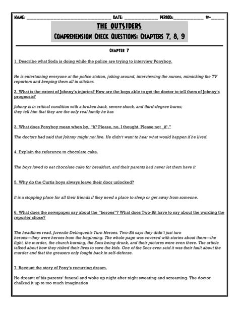 Read Online Outsiders Comprehension Answer Key Chapter 7 