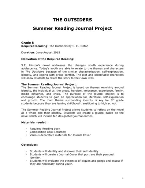 Read Online Outsiders Summer Project Answers 