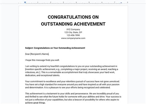 outstanding achievement letter sample