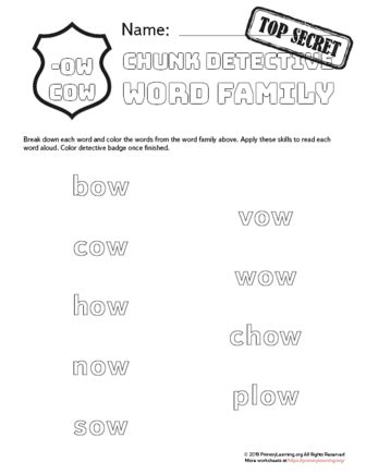 Ow As Cow Family Words Chunk Detective Primarylearning Ow Words Worksheet - Ow Words Worksheet