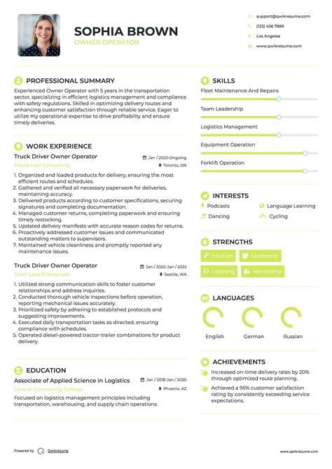 Owner Operator Resume