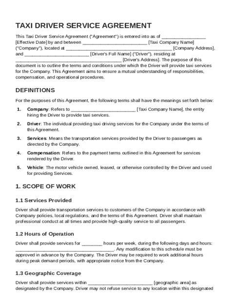 owner operator taxi driver contract agreement
