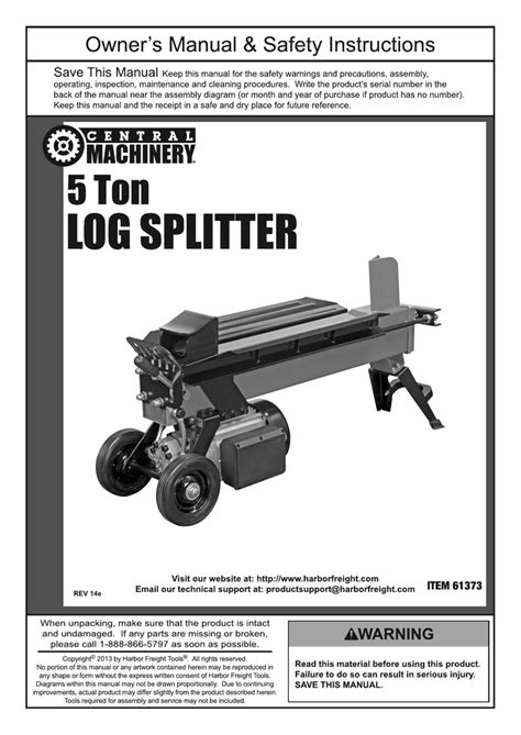 Read Owners Manual Log Splitter 