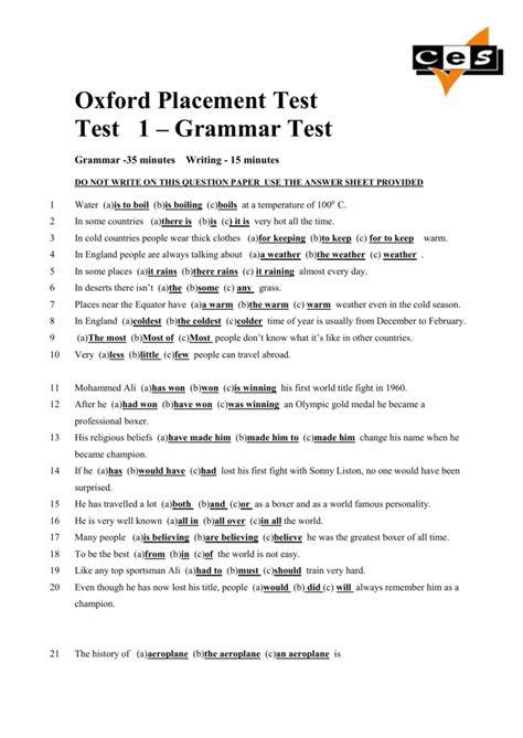 oxford placement test answers elementary to intermediate