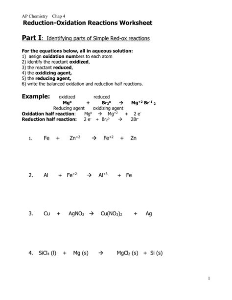 Oxidation Reduction Reactions Practice Test