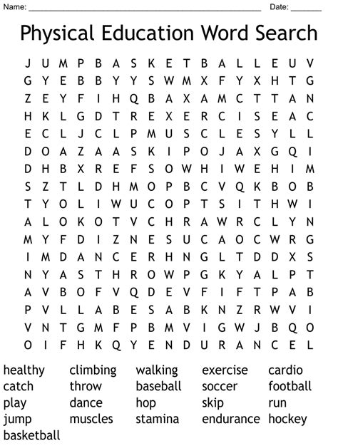 P E Word Search Wordmint Physical Education Word Searches - Physical Education Word Searches