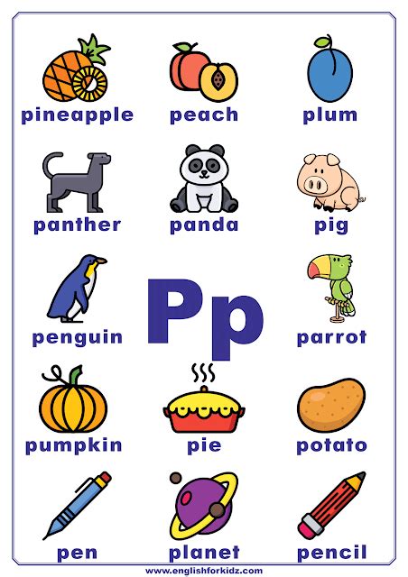 P Words For Kids Free Printable P Word Preschool Words That Start With P - Preschool Words That Start With P