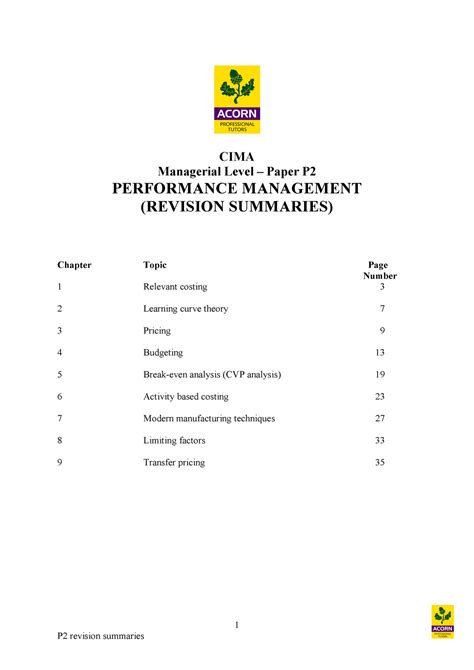 Read Online P2 Performance Management Revision Summaries Pdf 