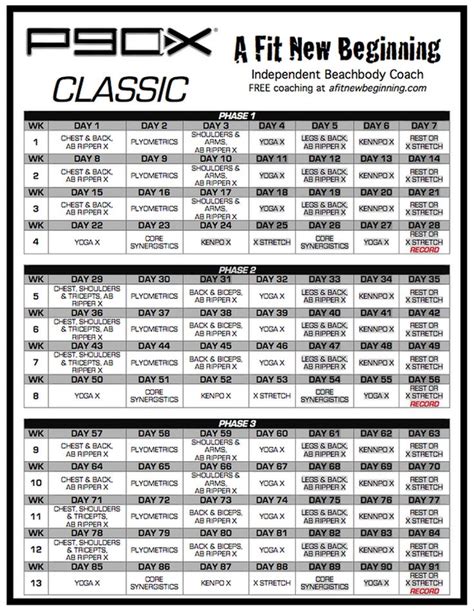 P90x Workout Schedule Printable