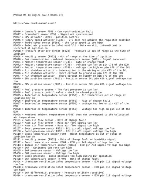 Read Online Paccar Mx 13 Engine Codes File Type Pdf 