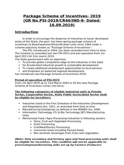 Package Scheme Of Incentives