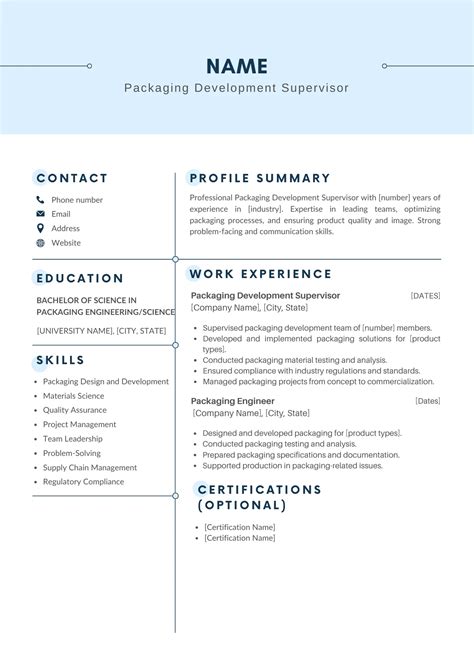 Packaging Development Supervisor Sample Resume