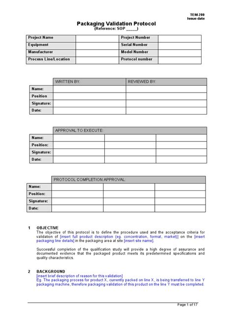 Read Packaging Validation Protocol Template Sample Pdf 