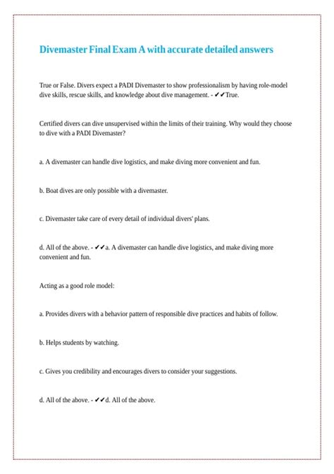Padi Divemaster Final Exam