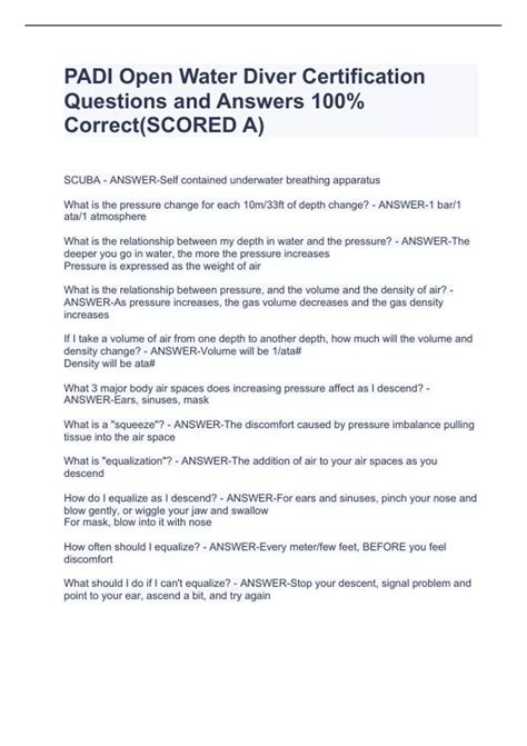 Read Padi Open Water Quiz Answers 