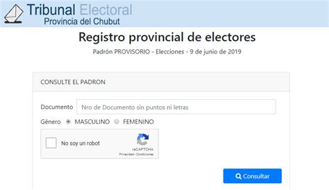 Padrones Electoral 2019 Chubut