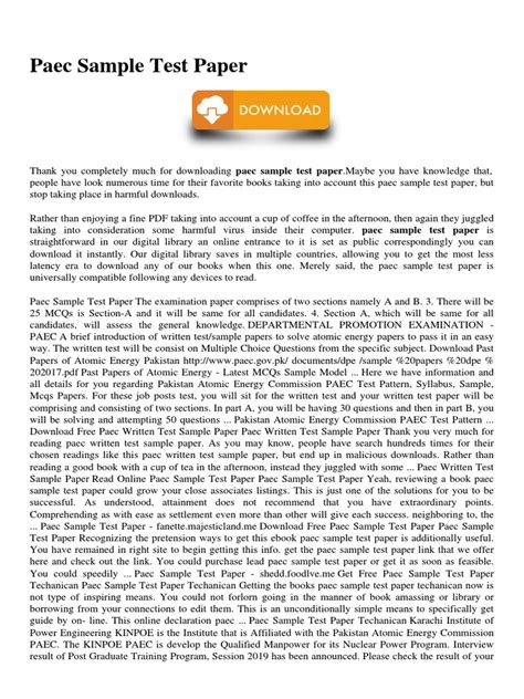 Download Paec Test Sample Paper For Sps 4 