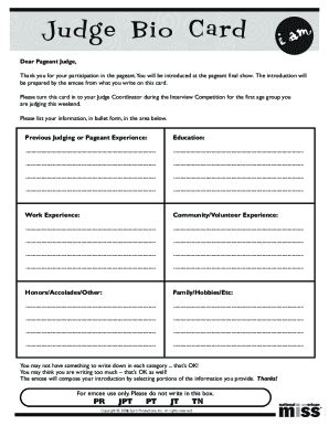 pageant judge biography sample