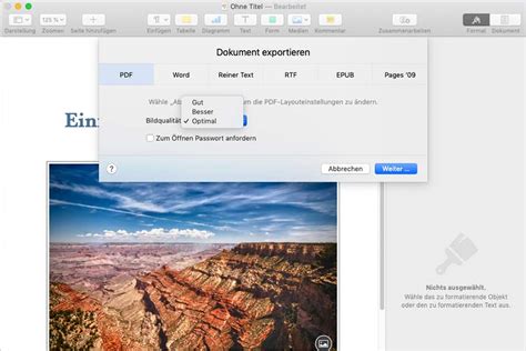 pages dokument in pdf formatieren