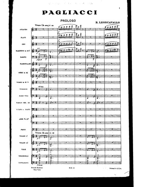 Pagliacci In Full Score